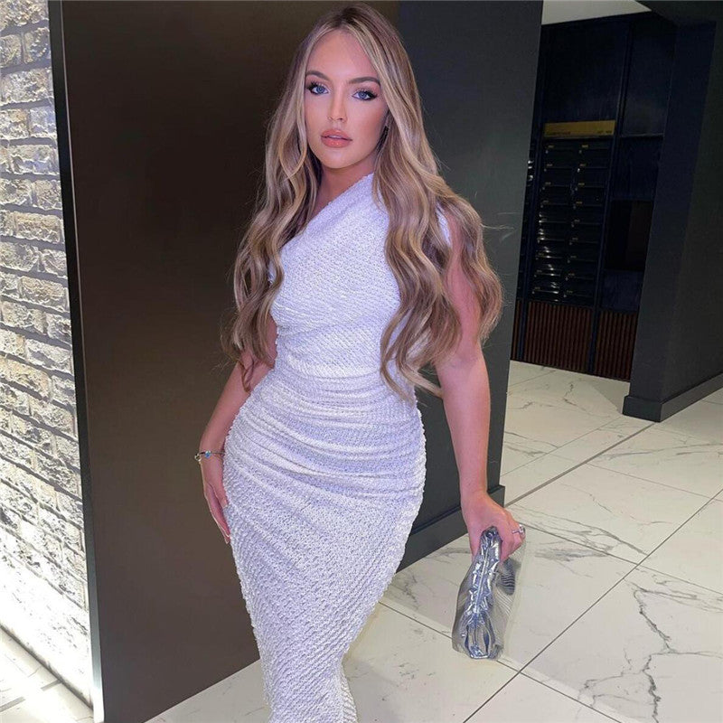 Women’s One-Shoulder Ruched Maxi Dress