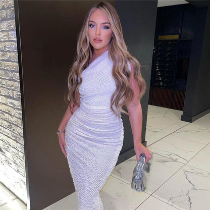 Women’s One-Shoulder Ruched Maxi Dress