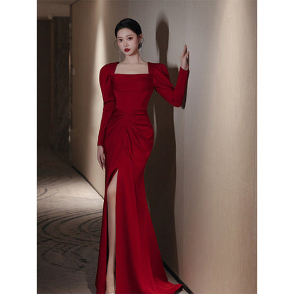 Women’s Long-Sleeve Square-Neck Maxi Dress