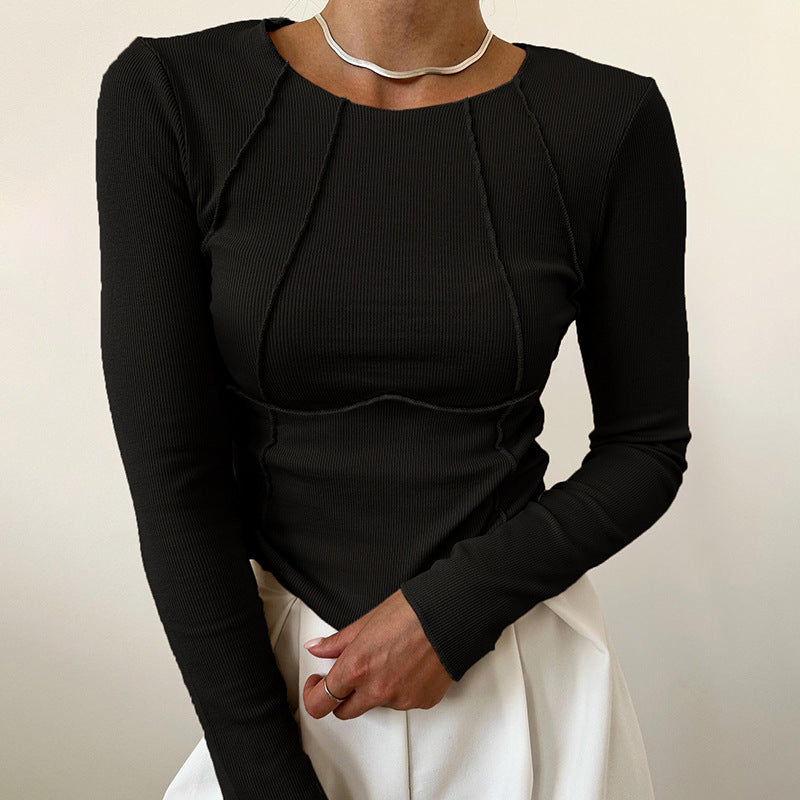 Women’s Ribbed Long-Sleeve Seam Detail Top